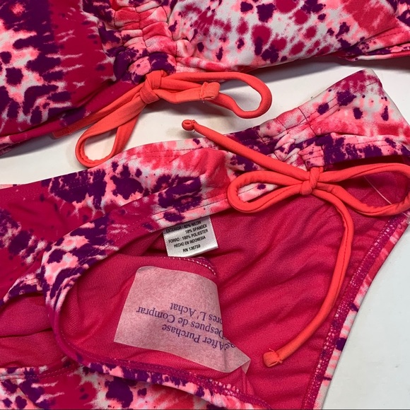 CALIFORNIA WAVES Size S Pink Tie Dye 2‎ Piece Bandeau Bikini - Picture 5 of 6
